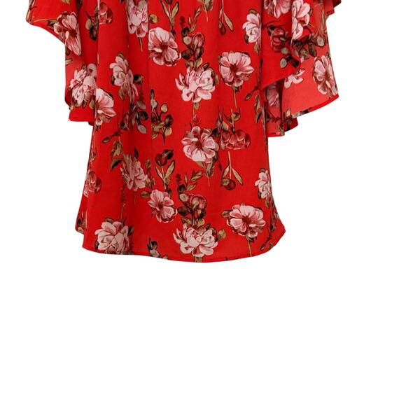 Wishful Orange Floral Cascade Bell Sleeve Boho Style Blouse Woman's Size Large - Picture 6 of 9